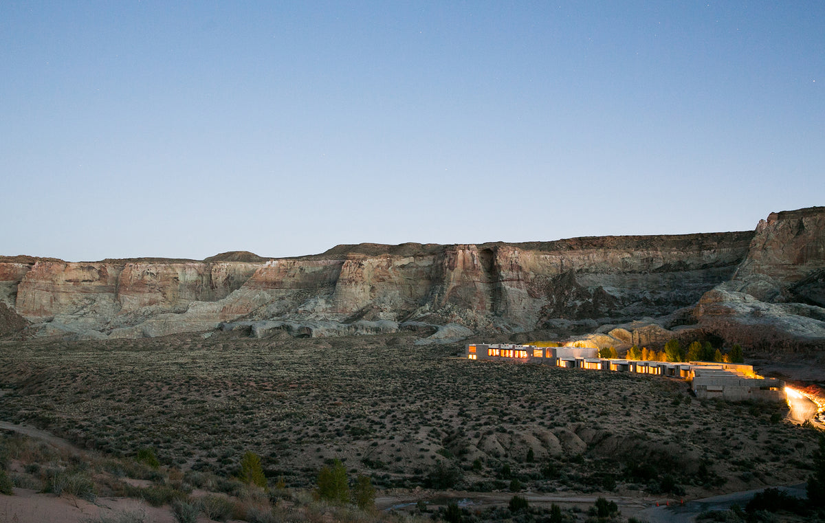 Stunning landscape view of Amangiri, perfect for a luxury trip to Amangiri under the evening sky.
