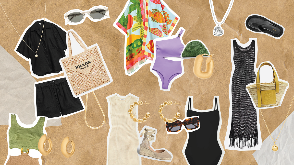 Colorful assortment of waterproof beach jewelry and summer outfits, ideal for sunny vacations.