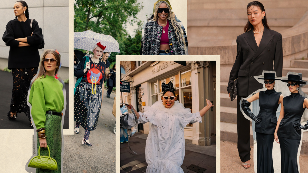 A collage of diverse street style jewelry trends showcasing unique outfits from fashion insiders during a street event.