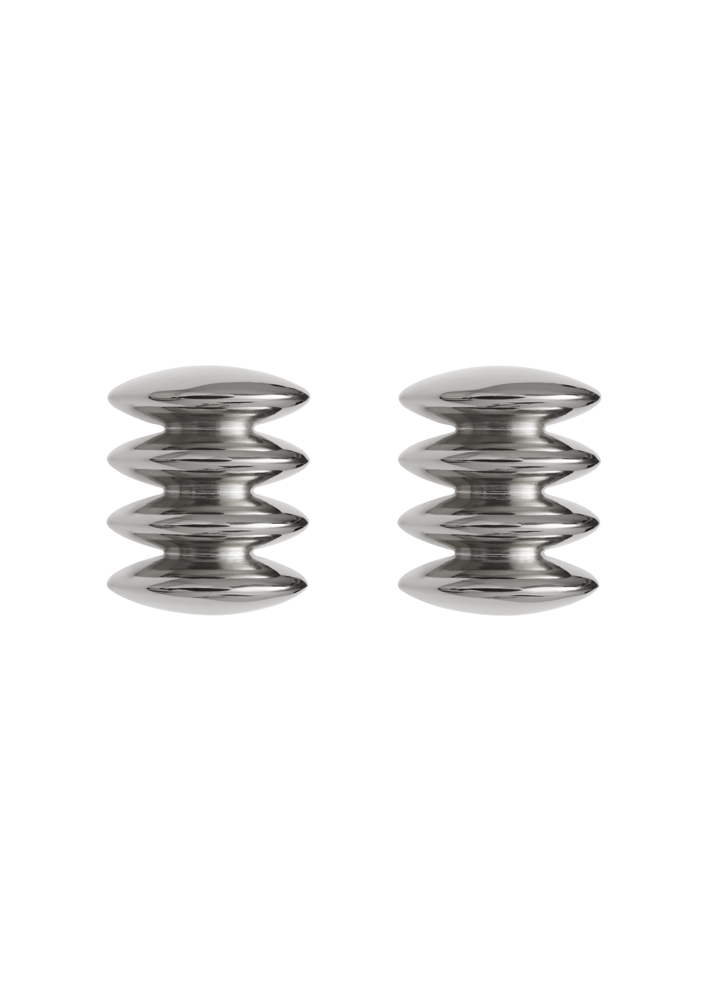 Pair of silver earrings on a white background