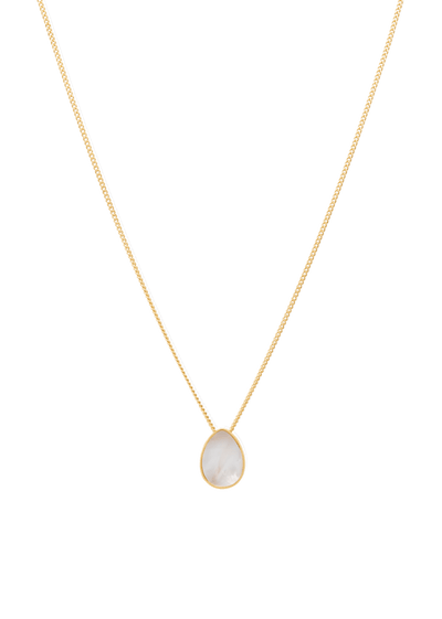 Klein Pearl Double Side Necklace featuring a delicate gold chain and a teardrop pearl pendant.