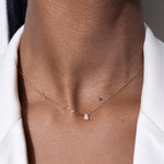 model wearing pear necklace 18k diamond