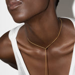 model wearing scarlett necklace in gold